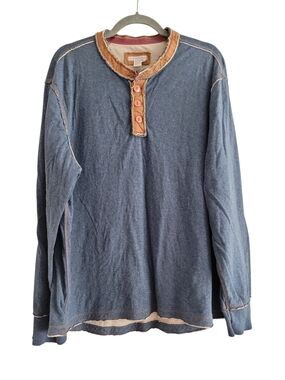Carbon2Cobalt XL Mens Kinetic Henley Washed Blue Long Sleeve 100% Cotton Shirt